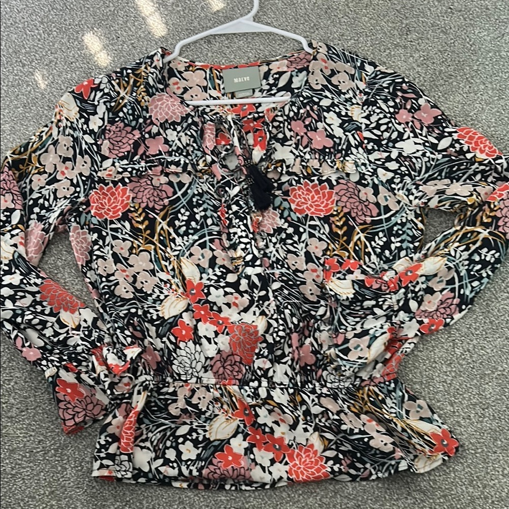 Anthropologie Black and White Tie Front Blouse